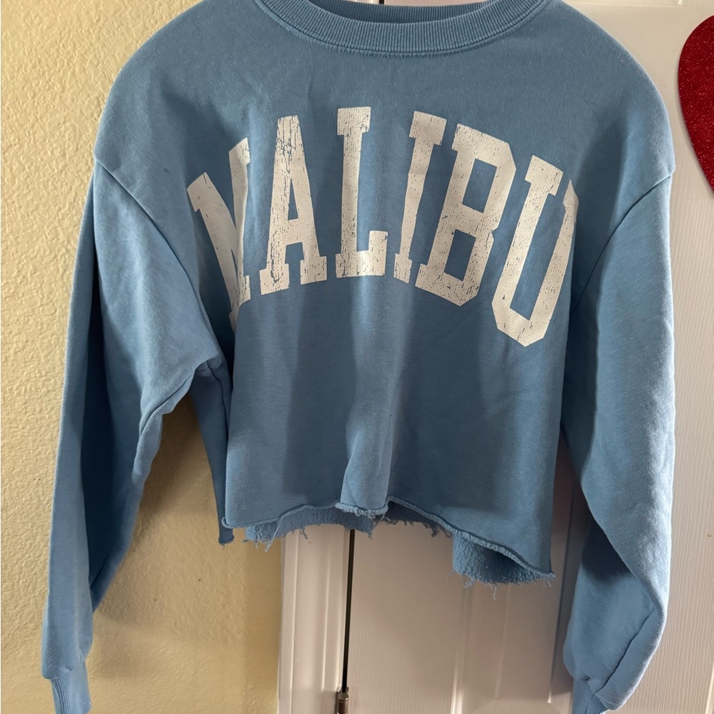 Malibu Blue Cropped Sweatshirt size small see small dot on arm